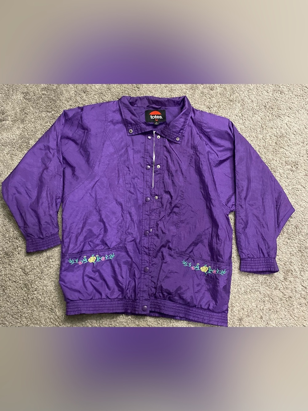 totes Purple Women's Snap-Front Utility Jacket with Floral Pocket Embroidery